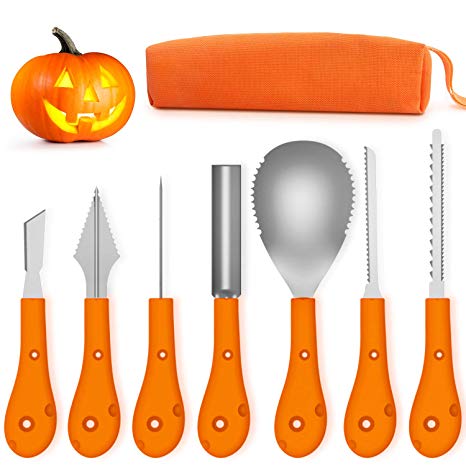 Greatever 2018 Newest Halloween Pumpkin Carving Kit,Professional and Heavy Duty Stainless Steel Tools,Pumpkin Carving Set with Carrying Case (7Pcs)