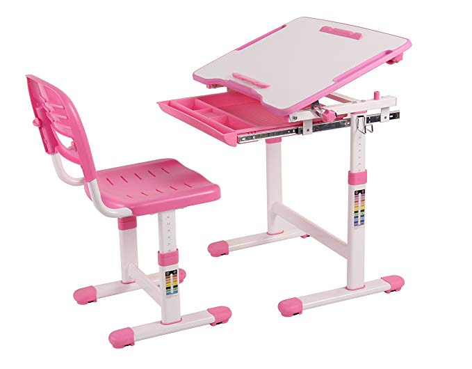 Wymo Kids Ergonomic Adjustable Childrens Desk & Chair With Drawing Paper Roll (Pink)