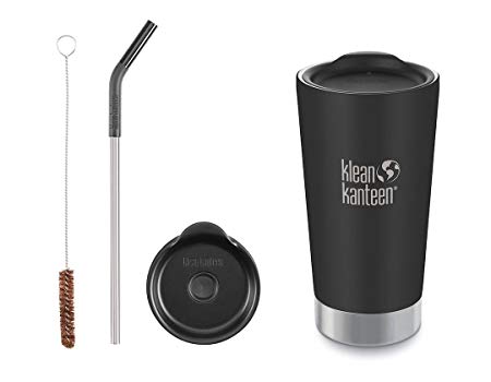 Klean Kanteen Insulated Tumbler 16oz (Shale Black)   Steel Straw Lid Set