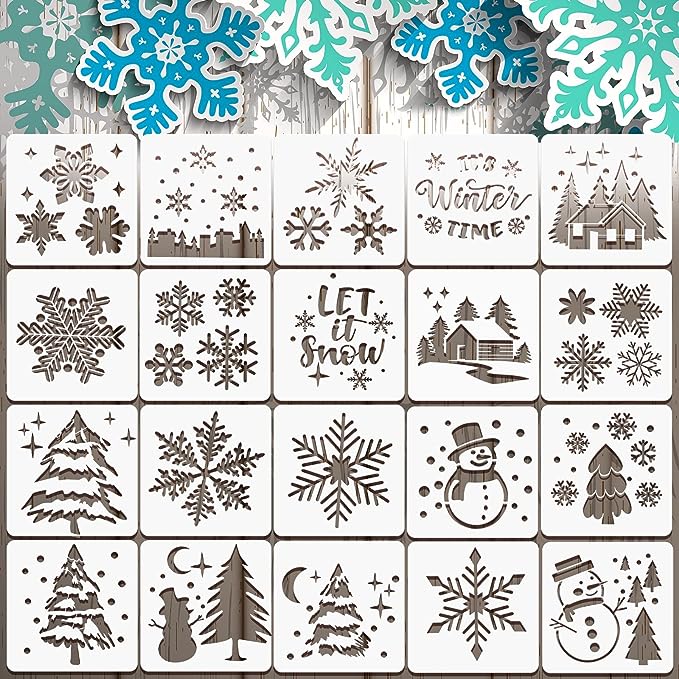 20 Pieces Stencil Template for Painting Reusable Animal Plant Stencil Spring Summer Winter Template, DIY Christmas Stencils for Painting on Wood Wall Home Decor (Snowflake)