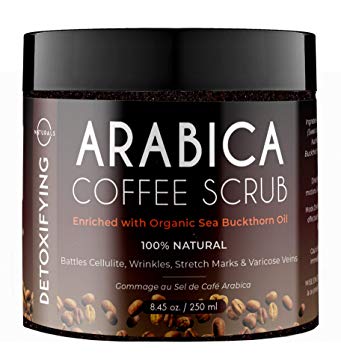 O Naturals Coffee Arabica Dead Sea Salt Body Scrub. 100% Natural Detoxifying, Battles Cellulite, Wrinkles, Stretch Marks & Varicose Veins. Enriched w/Sea Buckthorn. Vegan for Women & Men. 250 ml