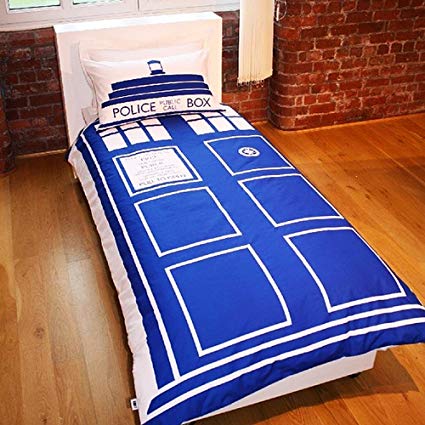 Doctor Who Tardis Duvet/Quilt Cover Bedding Set (Double Bed) (White/Blue)