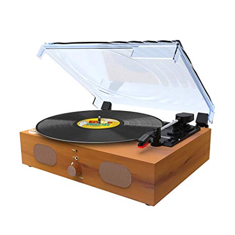 Record Player-Bluetooth LP Belt-Drive 3-Speed Turntable with Built in Stereo Speakers