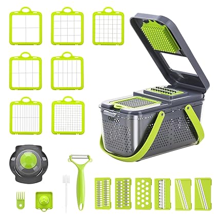 Miibox 22 in 1 Vegetable Cutter with Container Veggie Choppers and Dicers Food Chopper Cutter for Onion Tomato Multi Kitchen Tool with Lemon Squeezer -13 Blades
