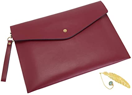 Wonderpool A4 Document Folder Envelope Lightweight Leather Organizer Bags - Multifunction Portfolio Holder for Paper File Stationery and Tablet Case PC Sleeve (Wine Red)