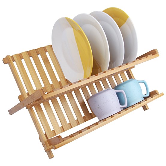 Dish Racks Made Of 100% Natural Bamboo Folding Dish Drainer,Dish Drying Rack Kitchen Utensil Holder, Designed By Artmeer