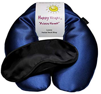Happy Wraps Microwavable Neck Wrap Hot Cold Herbal Aromatherapy Neck Pain Relief Warming Pillow Heating Pad for Migraines Stress Relief Gifts for Women Men Christmas Plus Free Eye Mask - Sapphire