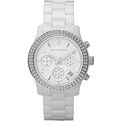 Michael Kors Women's White Ceramic Link Bracelet Quartz Chronograph Crystal MK5188