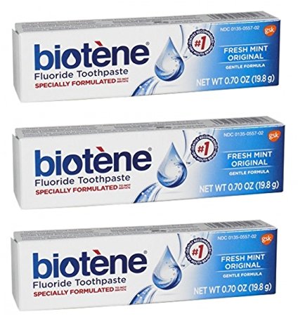 Biotene Dry Mouth fresh Mint Toothpaste 0.70 Oz Travel Size (Pack of 3)