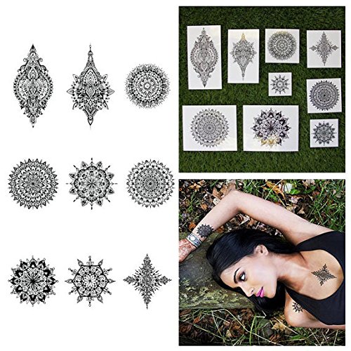 Tattify Intricate Mandala Temporary Tattoos - Lose Yourself (Set of 18 Tattoos - 2 of each Style) - Individual Styles Available and Fashionable Temporary Tattoos