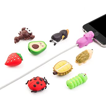 Cute Animal Bite Cable Protector for iPhone iPad Charger, SUNGUY 9pcs Fruit USB Cable Protector, Cable Chomper, Charging Cord Protector, USB Charger Saver