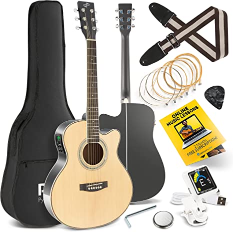 Acoustic Electric Cutaway Guitar 3/4 Scale 36” Steel String Spruce Wood w/Gig Bag, 4-Band EQ, Clip On and Onboard Tuner, Picks, Shoulder Strap for Beginners and Students