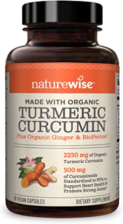 NatureWise Organic Curcumin Antioxidant, Enhanced Bioavailability with Ginger & Black Pepper, 500 mg, 60 count