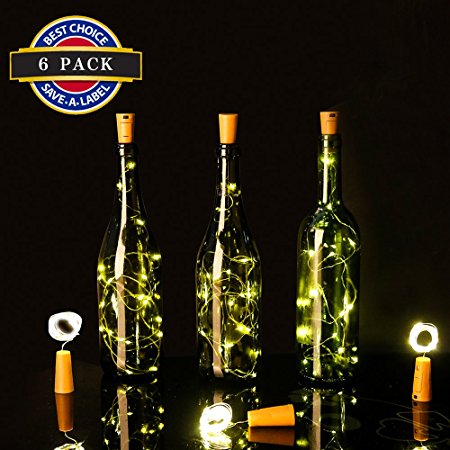 Wine Bottle Lights 6.5FT 20 LED Cork Top Fairy Lights Light Bottle Corks Copper Wire Bottle Lights kit for Party, Christmas Decor, Halloween, Wedding (6 Pack, Warm White)plus