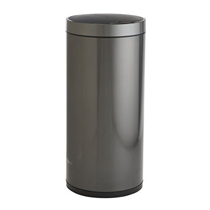 EKO 92855-1 Stainless Steel Round Hands Free Sensor Trash Can | 50 Liter Automatic Waste Bin | Black Steel