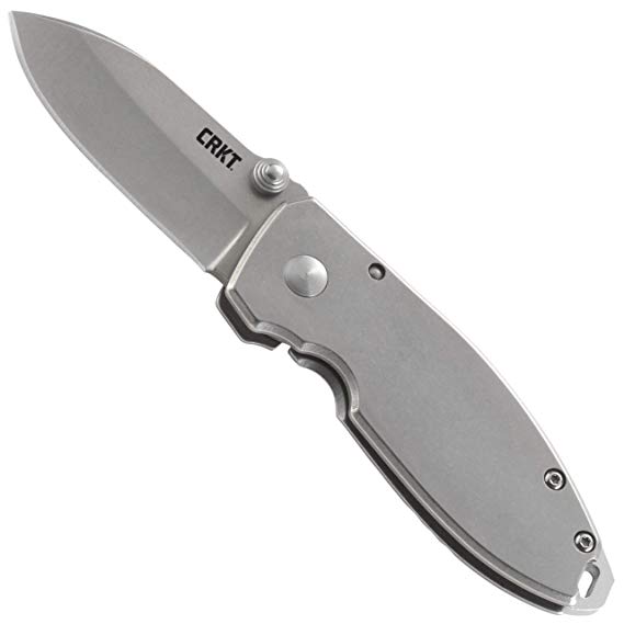 CRKT Squid Folding Pocket Knife: Compact EDC Straight Edge Tactical/Utility Knife with Stainless Steel Blade and Framelock Handle - Silver Stonewash 2490