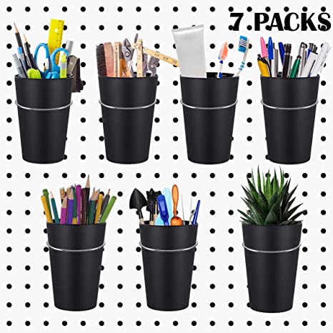 Vextronic 7 Sets Pegboard Hooks Accessories with Pegboard Bins Pegboard Cups with Rings for Craft Room Storage, Garage, Tool Shed, Home Office Storage