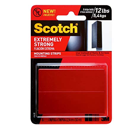 Scotch 051141397252 Extremely Strong Mounting, 1 x 3-inches, Black, 8-Strips (414P-ST)