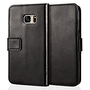 Caseflex Premium Samsung Galaxy S7 Edge Case Genuine Leather Slim-Line Stand Wallet Cover With ID / Cash / Card Slots - Black ...