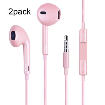 CablexTM2Pack of EarphonesHeadphonesEarbudsHeadsets with Remote Control and Mic for iPhone 66s6 Plus6s Plus 55c5s iPadiPod and MoreRose Gold