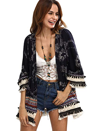 Milumia Women's Printed Shawl Kimono Cardigan Tops Cover up Blouse