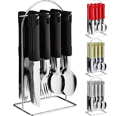 24 PC CUTLERY SET HIGH QUALITY STAINLESS STEEL WITH STAND ON RACK (BLACK)