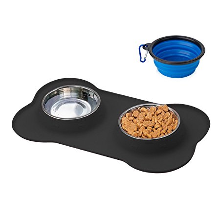 TryAce Dog Bowl Stainless with No Spill No Skid Silicone Folding 2 Bowls Food and Water for Pets