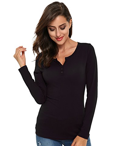 ZANZEA Women's Button Deep V Neck Long Sleeve Casual Blouse T Shirt Solid Tops