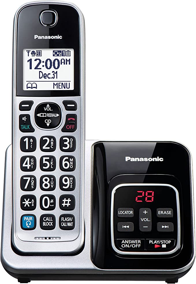 Panasonic Cordless Phone System, Bluetooth Pairing for Wireless Headphones and Smart Call Block and Bilingual Talking Caller ID, 1 Handset Expandable up to 6 Cordless Handsets - KX-TGD890S (Silver)