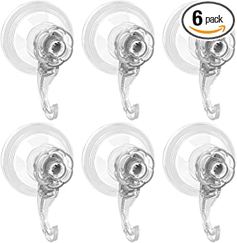 LUXEAR Suction Cup Hooks, 6 Pack Heavy Duty Suction Hooks, DIY Waterproof Shower Hooks for Bathroom, Shower Wall, Super Powerful Suction Hanger for Windows Glass Door, Kitchen Towel Loofah, Clear