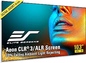 Elite Screens 103 inch UST ALR Projector Screen 16:9 4K 90% Ceiling Ambient Light Rejecting Edge Free Fixed Frame Grey Projector Screen Indoor Movie Screen Home Theater - Aeon CLR 3 AR103H-CLR3