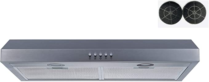 Winflo 30 In. Convertible Stainless Steel Under Cabinet Range Hood with Mesh filters and Charcoal Filters and Push Button Control