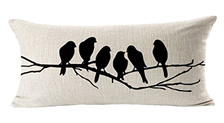 EachWell Birds Batterflies Sofa Cotton Linen Throw Pillowcase Decorative Cushion Cover Pillow Cover Lumbar Pillow Case 12" * 20" Birds
