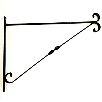 Amagabeli 14" X 10" Black Wrought Iron Garden Bracket - Wall Hook for Hanging Flower Pot Planter Hook Hanger for Wind Chime Bird Feeder Pole Lantern Hanger Hanging Planter Wall Bracket Plant Stand