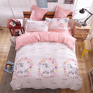 4pcs Magic Unicorn Print Bedding Sheet Set Duvet Cover Pillow Cases Twin Full Queen Size (Queen)