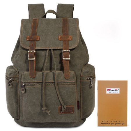 KAUKKO Vintage Men Casual Canvas Leather Backpack Rucksack Bookbag Satchel Outdoor Bag