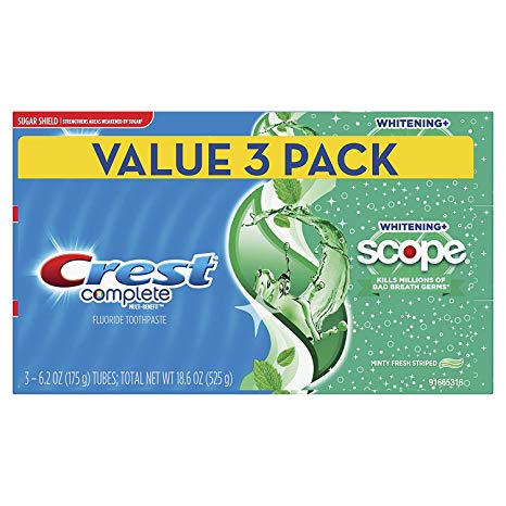 Crest Complete Whitening   Scope Toothpaste, Minty Fresh, 6.2oz Triple Pack