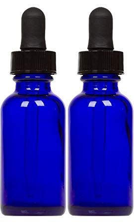 Cobalt Glass Bottles with Eye Droppers (2 oz, 2 pk) For Essential Oils, Colognes & Perfumes, Highest Quality, Blank Labels Included