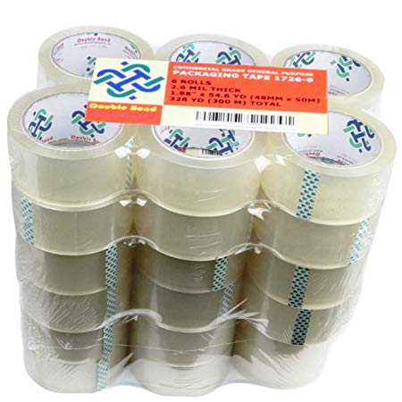 Thick (2.6 Mil) Double Bond Commercial Grade Packing Tape, 1.88"x 54.6 Yds (48mm x 50m) Clear (R636), 36 Rolls