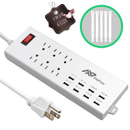 FlePow 6-Outlet Home/Office 1625W/13A Surge Protector/ Power Strip with 8 USB Charging Ports for Smartphone and Tablet