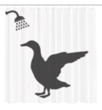 Duck Shower Curtain Funny Decor Collection by Ambesonne, Shadow of Duck Goose Taking A Shower Fun, Polyester Fabric Bathroom Set with Free Hooks, 69 x 70 Inches Long, Black White