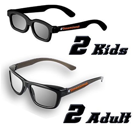 ED Family 4 Pack CINEMA 3D GLASSES KIT for LG 3D TVs – 2 Adult and 2 Kids Passive Circular Polarized 3D Glasses