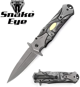 Snake Eye Tactical Two Tone Pearl Designed Handle Assisted Open Folding Pocket Knife Outdoors Hunting Camping Fishing (Grey)