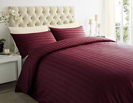 ED Luxury 250 Thread Count 100% Cotton Sateen Stripe Duvet cover set with Housewife pillowcases 250 Thread Count (Double/Maroon)