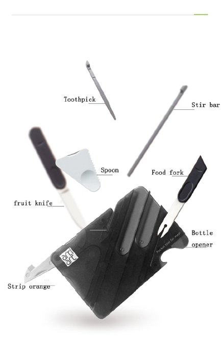 Chekue 7 In 1 Pocket Tool for Meal - Outdoor Cutlery Card, Black
