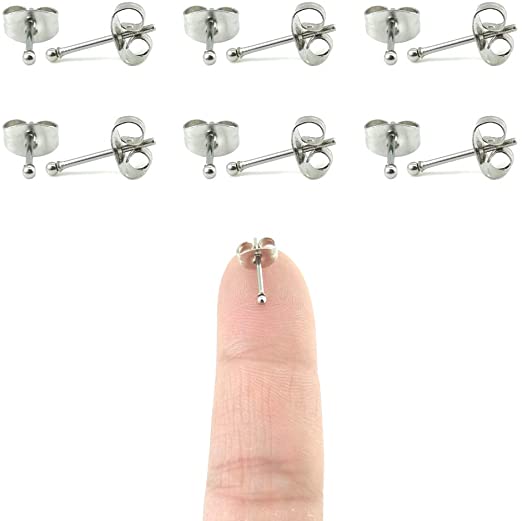 6 Pairs 14K Gold Plated 316L Surgical Steel Cartilage Piercing Tiny Stud Earrings 20G, Style Ball - Pearl - Cubic Zirconia - Disc, Color Gold - Silver - Rose Gold - Black, Diameter 1mm to 3mm…