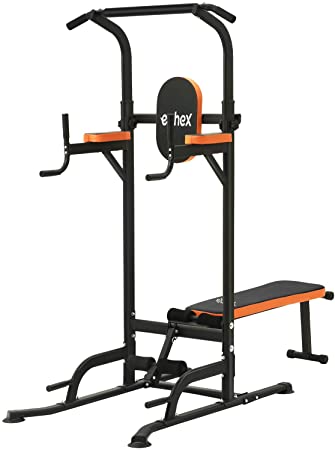 ephex Power Tower With Bench Home Multi Gym Pull Up Bar Dip Station, Multifunctional Body Building Power Station, Strength Training Fitness Exercise Equipment for Home, Gym, Office