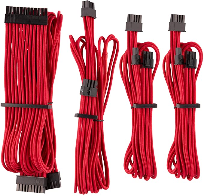 CORSAIR Premium Individually Sleeved PSU Cables Starter Kit – Red, 2 Yr Warranty, for Corsair PSUs