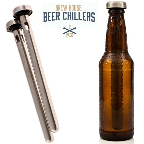 Arron Kelly's Brew House Beer Chillers - 2 Piece Gift Set - Stainless Steel Drink Chiller Sticks - a cooler party accessory & ale chilling neccessity