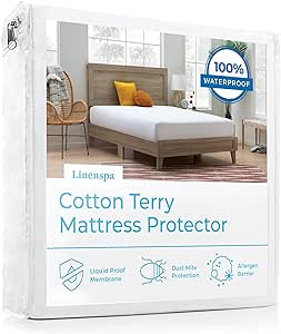 Linenspa Cotton Terry Mattress Top Protection-Hypoallergenic-Waterproof-Blocks Dust Mites, Allergens, Accidents Protector, Full XL, White